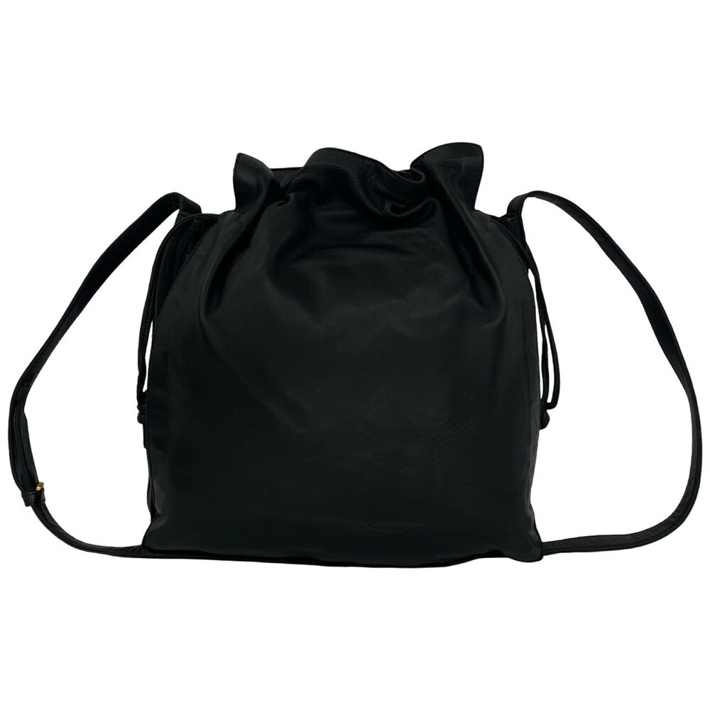 LOEWE Vintage Anagram Logo Nappa Leather Drawstring Shoulder Bag/Pouch Black ...
